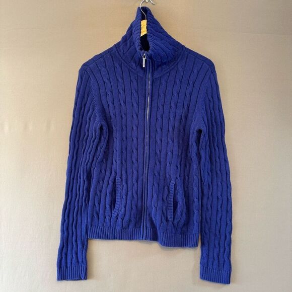 Chaps Ralph Lauren Women’s Blue Cable Knit Zip Up Sweater Size Medium - Picture 1 of 14